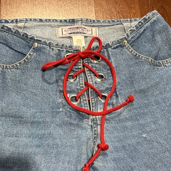 Vintage Andrew’s Blues Light Blue Lace-Up Wide Leg Women’s Jeans - Picture 2 of 8